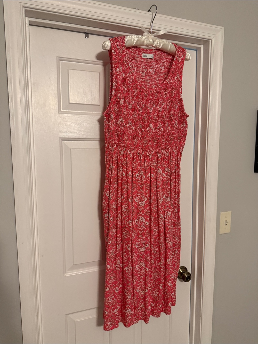 croft & barrow Coral-Red Sleeveless Maxi Dress with White Floral Print